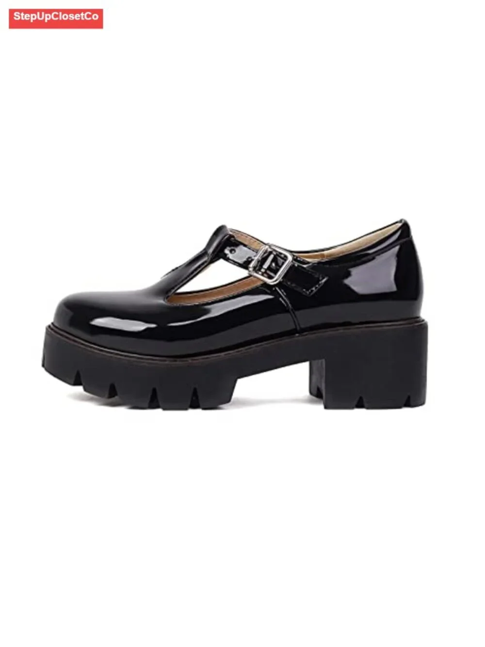 Black Platform Mary Jane Shoes Chunky Heel Kawaii Lolita Patent Leather